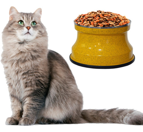 Imagem 1 de 2 de Comedouro Alto Gatos Alumínio Amarelo Gastrobel + Brinquedo