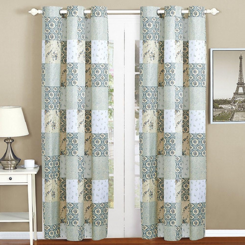 Juego De Cortinas De Patchwork Con Estampado Floral, Nuevo, 