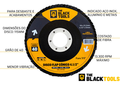 Disco De Lixa Flap Disc 4.1/2 Zirconio Grão 40 Caixa 10 Pcs Cor Amarelo