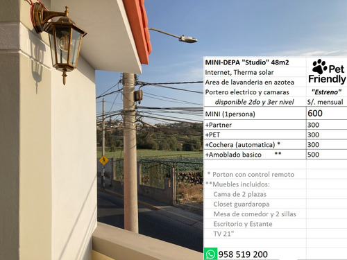 Mini-depa Studio 48m2 Monoambiente Con Mini Cocina Y Baño Completo Y Lavanderia