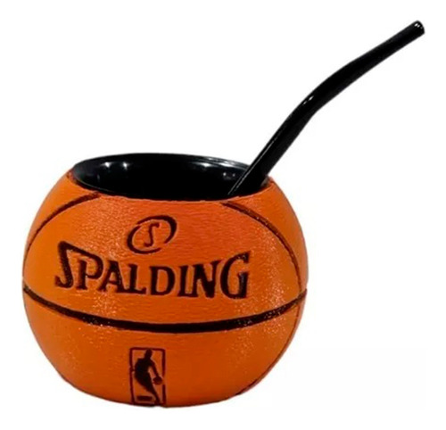 Mate Pelota De Basquet 3d Spalding + Bombilla Deportes 