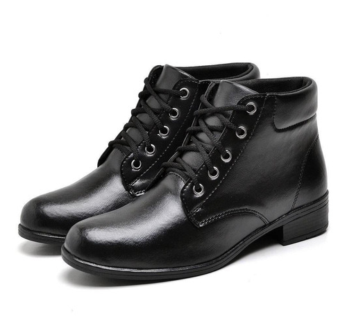 Imagem 3 de 4 de Coturno Bota Feminina Preta Básica Salto Baixo Cano Curto
