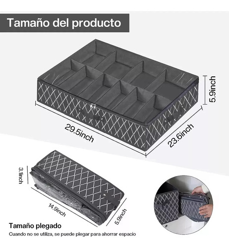 Caja De Almacenamiento Para Zapatos Debajo De Cama Bolsa 2pc Negro Yawpgn