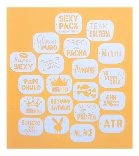 Stencil Plantillas X20 Frases Fiesta Maquillaje Artistico