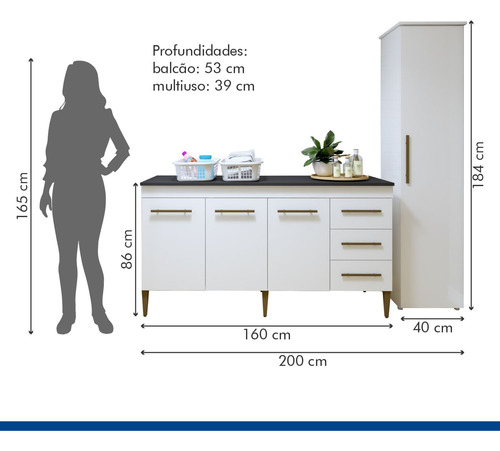 Lavanderia Modulada 1 Armário Multiuso E Balcão Osasco