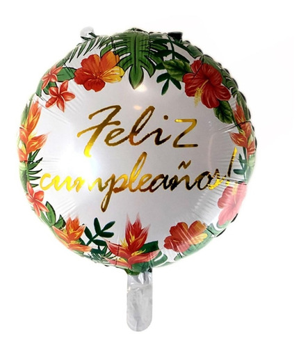 Globo Flores Feliz Cumpleaños - 50 Cm - Universo Mágico 