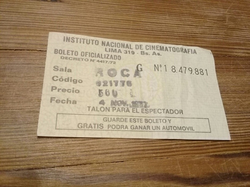 Antigua Entrada Cine 1972 Con Concurso Cine Roca (Usado)