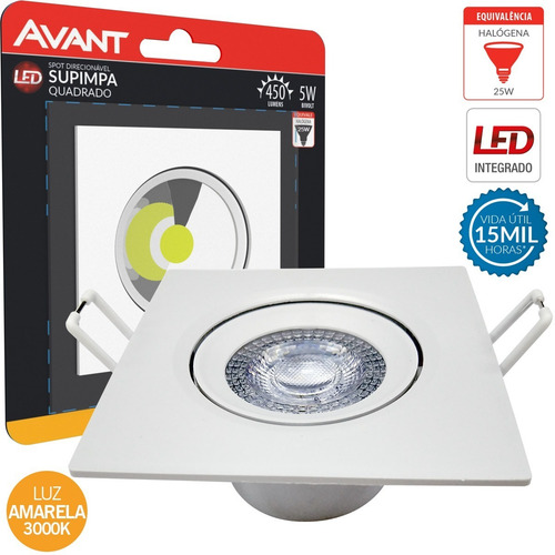 Imagem 1 de 7 de Spot Led Embutir Direcionável Quadrado 5w Luz Amarela Avant
