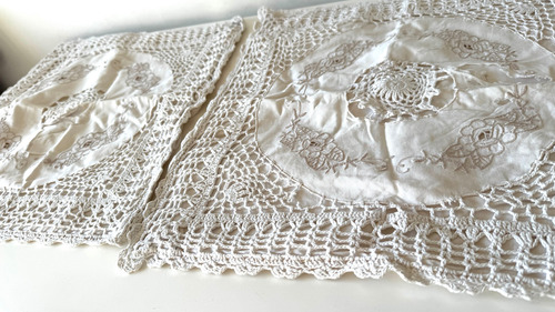 Vintage Lote Textil X10 Mantel Carpe Almohadon Tejido Croché Blanco Liso (Usado)