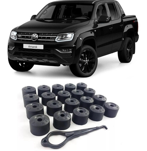 Kit Tampa Parafuso Roda Vw Amarok 2011 2012 2013 19mm Preto