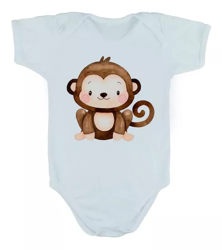 Camiseta Infantil Macaco Filhote Animal Fofo Desenho