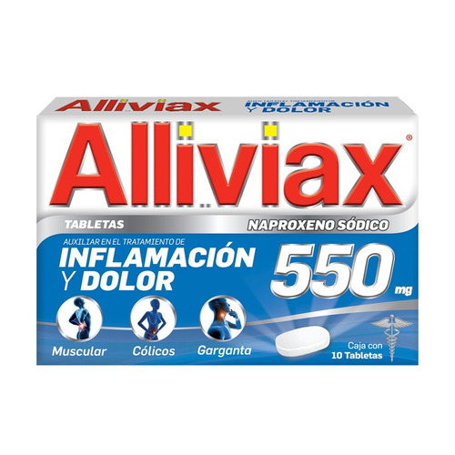 Alliviax Caja 10 Tabletas 550 Mg. Inflamación Y Dolor.