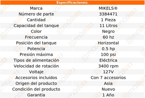 Compresor Aire 1/2 Hp Libre Aceite 3 Gal Mikels 12 Litros0