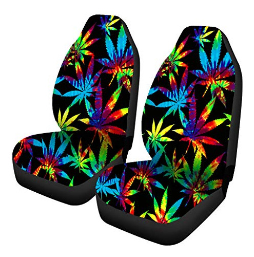 Nu Trendz Car Seat Cover Set (front Pair) (tie Dye Leaves)