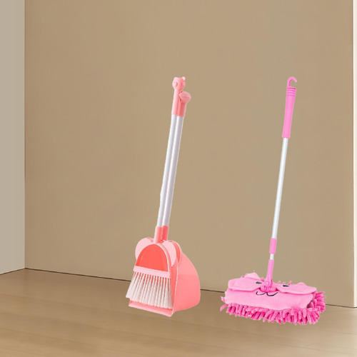 Mini Broom Y Dustpan Mop Set Para Niños Toy Trapeador Rosa