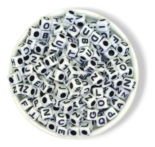 Cubo Blanco Letras Negras 6mm 25gr 150u Armar Bijou