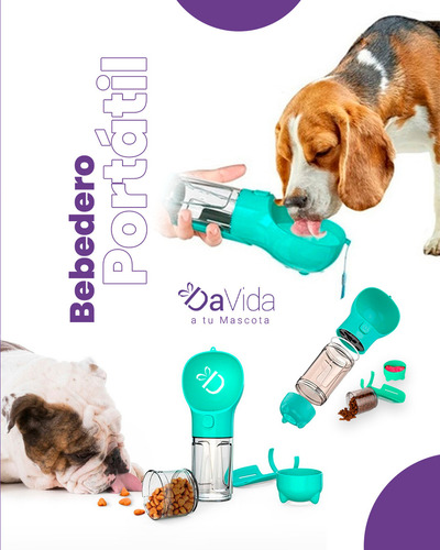 Portatil Dispensador Comedero Y Bebedero 2 En 1 500 Ml