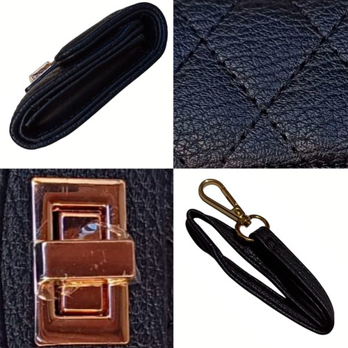 Cartera Corta Para Mujer De Cuero Pu Billetera Plegable Negro Rombos