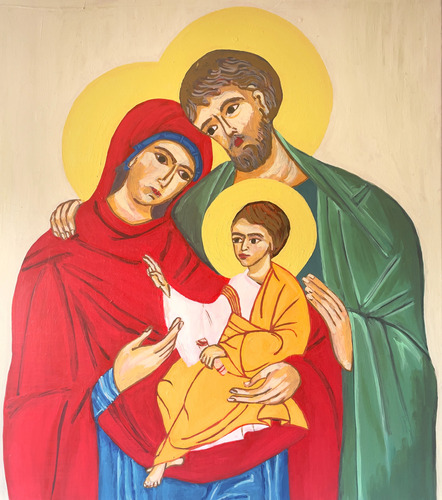 Pintura De La Sagrada Familia En Acrílico - Pieza Única