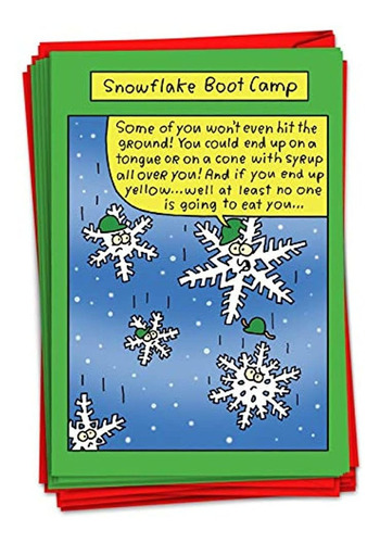 12 Tarjetas De Navidad En Caja ''snowflake Boot Camp'' Con S