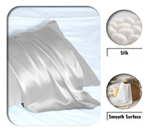 Funda De Almohada De Seda Tamaño King Color Plateado