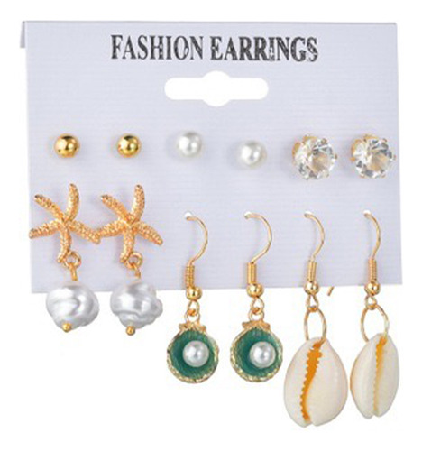 Pendientes Colgantes De Perlas Para Mujer, Playa, 6 Pares