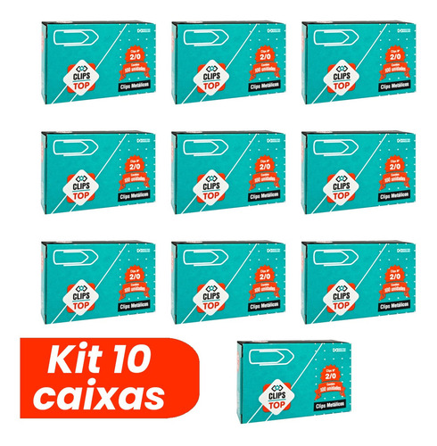 Clips Metálicos Para Papel 2/0 Kit 10 Caixas C/ 100 Unidades
