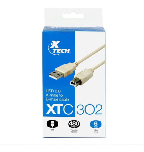 Cable Xtech Usb A Macho - Usb B Macho 1.82 Metros Blanco /vc Color Negro