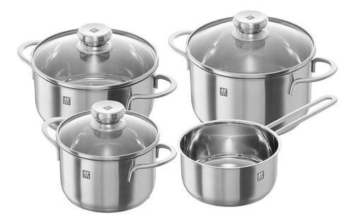 Imagem 1 de 8 de Jogo De Panelas Inox Vidro 4pcs Fundo Triplo Zwilling Nova