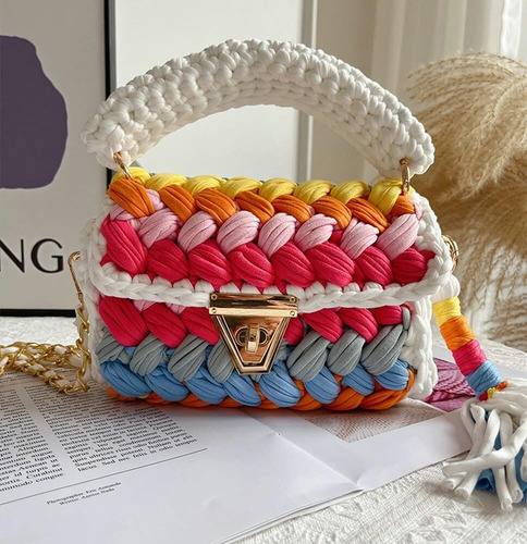 Bolso Bandolera Punto Ganchillo Hilo Grueso Mujer,tela Mano