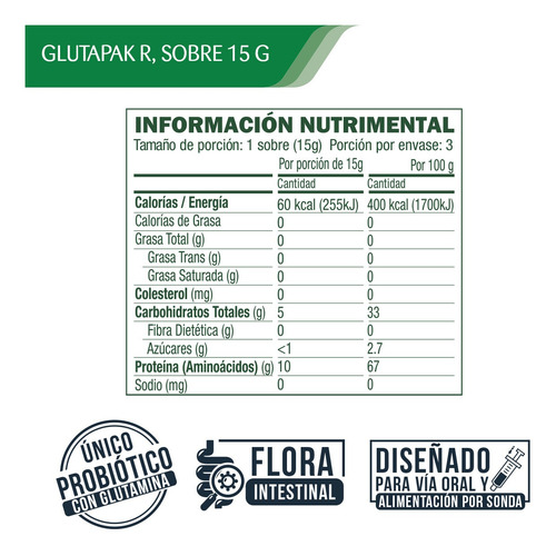 Imagen 3 de 3 de Glutapak R Enterex 15g Pack De 6 Sobres