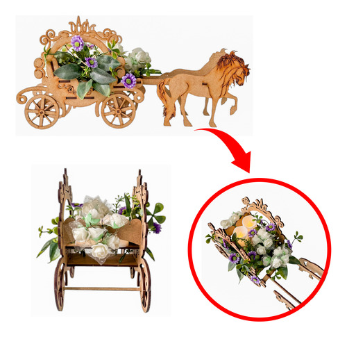 Centros Mesa Carruaje Con Caballos Decoracion Mdf 5pz Rb93
