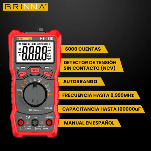 Pinza Amperometrica Brinna + Capacimetro Tester + Buscapolo