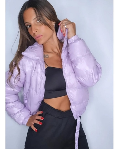 Campera Puffer Inflable Charol Lila Pastel Mujer Niña