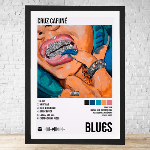 Cuadro Cruz Cafuné Blu_s 30x40 Con Vidrio Y Marco C867 Negro Moderno