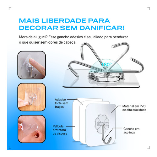 Kit 12 Gancho Adesivo Multiuso Flor Parede Suporte Vassoura