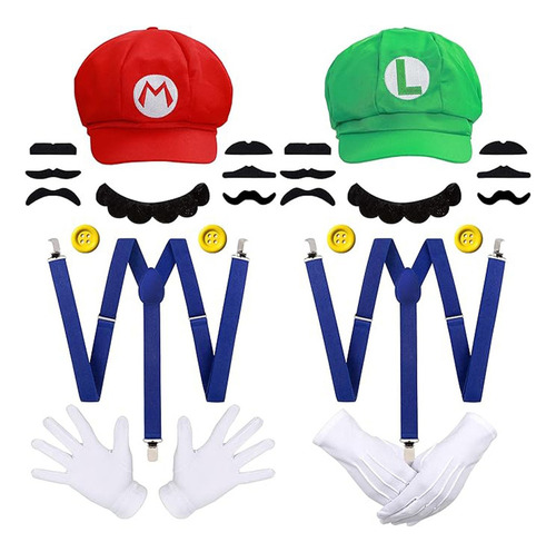 N Kit Disfraz Super Mario Bross Y Luigi Superheroe Para