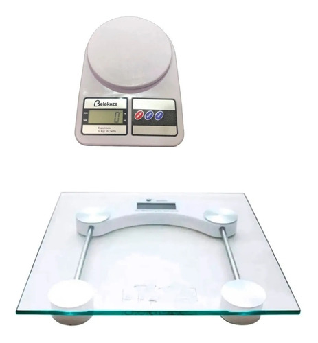 Kit Balança Banheiro 180 Kg + Balança Cozinha Digital 10 Kg Cor Transparente