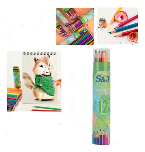 Lapices De Madera 12 Colores Pintar Dibujar Niños Estuche