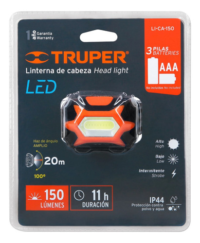 Linterna Para Cabeza 20 Lumens 3led Truper Cod: 4040202