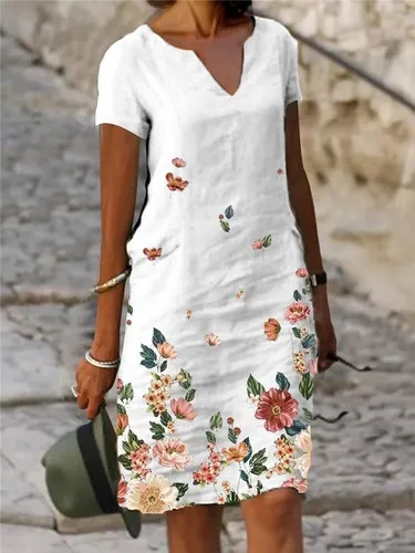 Vestido Casual Dama Medio De Algod n Y Lino De Floreado Cuotas
