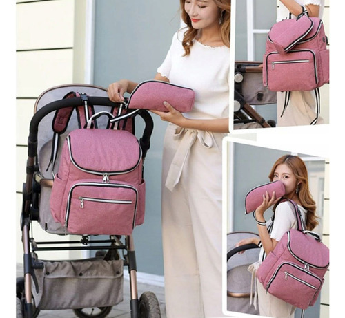 Mochila De Pañales Madre Bebé Multiusos Con Gran Capacidad Rosa Liso