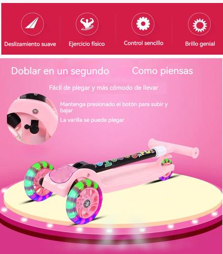 Scooter Infantil Con Led Ruedas Y Taburete,altura Ajustable