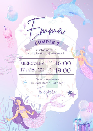 Invitación Digital Personalizada P/ Whatsapp Sirena Sirenas