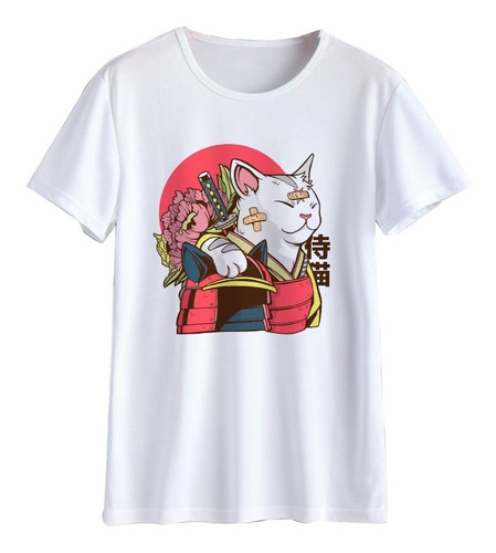 Gato Samurai Japan Cute Remera Spun Adulto/niño Aesthetic