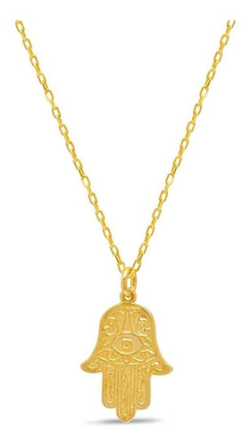 Collar Amuleto Hamsa Mano Chapado En Oro Para Las Mujer...