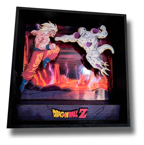 Cuadro Diorama 3d Madera - Goku Vs Freezer + Regalo! Pixelart Mendoza