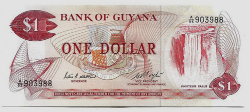 Fk Billete Guyana 1 Dolares 1992 P-21 Sin Circular Unico
