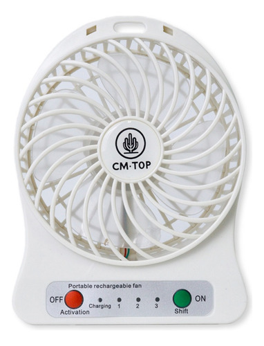 Mini Ventilador Recargableusb De Escritorio De 3 Velocidades 10 Cm 60hz Blanco Transparentes Plástico 3