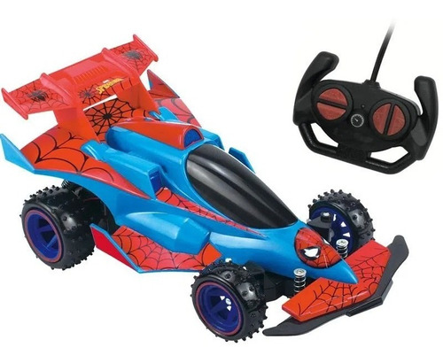 Carrinho Controle Remoto Homem Aranha Web Runner Candide Cor Azul e Vermelho